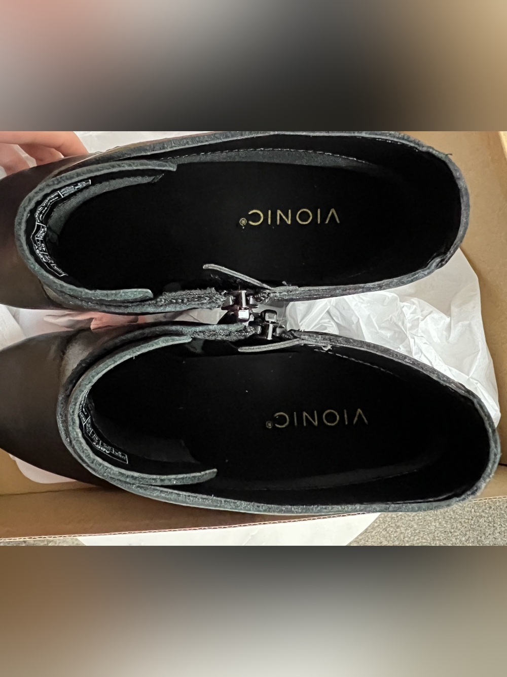 Vionic Abby Ankle Booties Black Leather Wedge - Picture 8 of 11